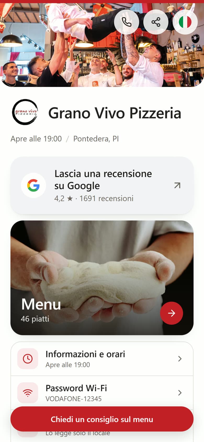 Scheda TeGusta di Grano Vivo Pizzeria